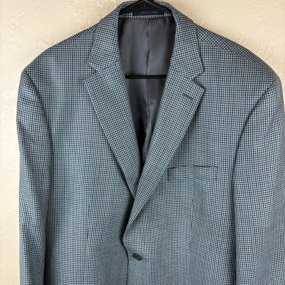 Lauren Ralph Lauren Men's Gray Blue Houndstooth Checkered Blazer Sports Coat 46L